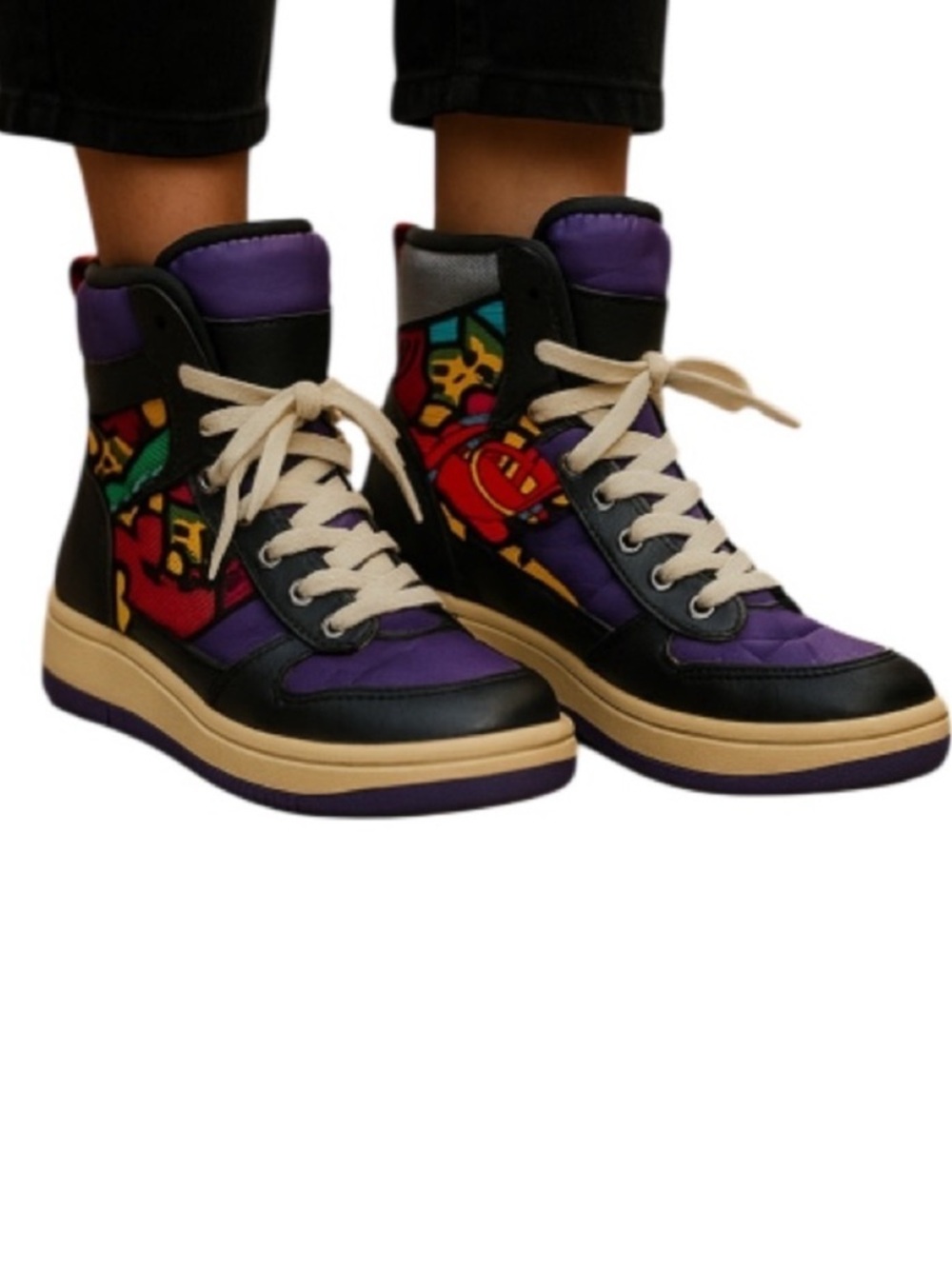 COUGAR Womens/Youth Retro Grabber Snow Boots Cherry Graffiti Purple Black Size 5
